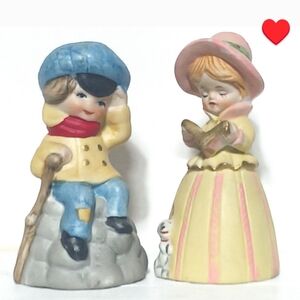 ♥️ 1970's Jasco Merri Porcelain Boy & Girl Bells,